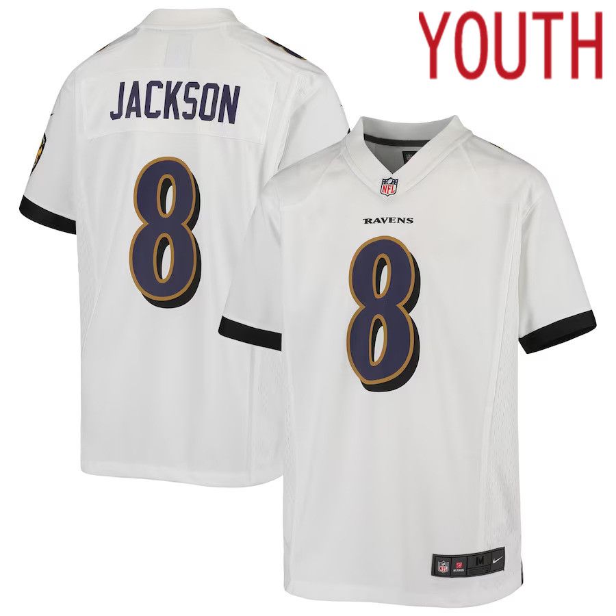 Youth Baltimore Ravens #8 Lamar Jackson Nike White Game NFL Jersey->baltimore ravens->NFL Jersey